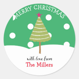 Moderne groene kerstboom ronde sticker