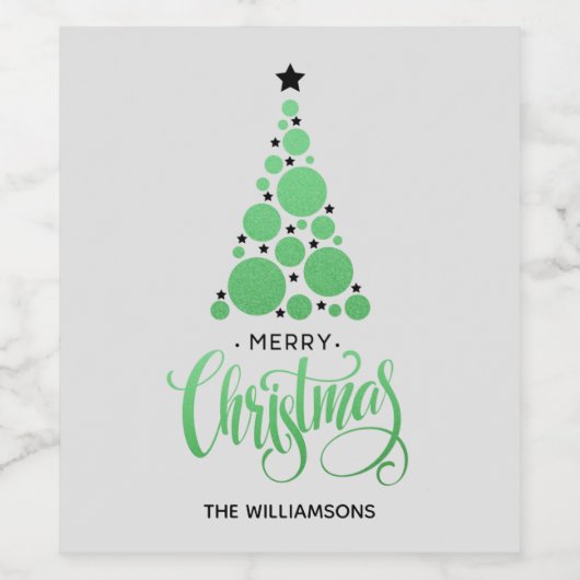 Moderne Groene Kerstboom Wijn Etiket (Enkel label)