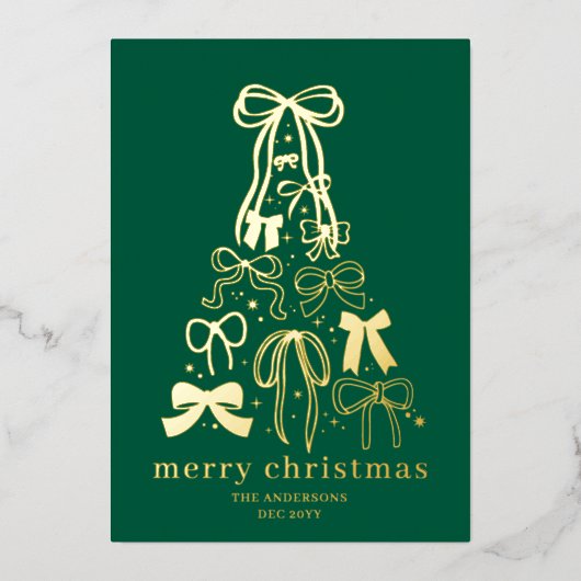 Moderne groene kerstfoto goud folie kaart (Voorkant)