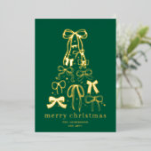 Moderne groene kerstfoto goud folie kaart (Staand Voorkant)