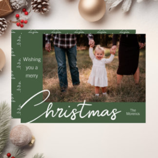 Moderne groene kerstkaart met familiefoto