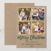 Moderne groene kerstmis 4 Foto Kraft Feestdagenkaart (Voorkant / Achterkant)