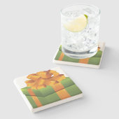 Moderne, groene kerstmis met gouden lint stenen onderzetter (Zijkant)