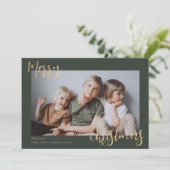 Moderne groene Kinder foto Vrolijk kerstfeest Feestdagenkaart (Staand voorkant)