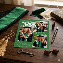 Moderne Groene Klas van 2026 3-Foto Afstudeerfeest Kaart