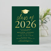 Moderne Groene Klasse van 2025 Graduation Party Folie Uitnodiging (Staand Voorkant)