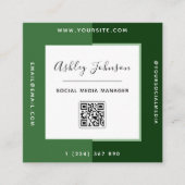 Moderne groene kleur blokkeert QR-code sociale med Vierkante Visitekaartje (Voorkant)