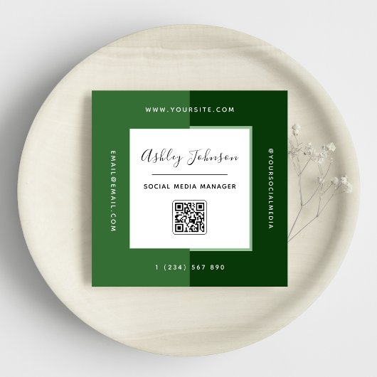 Moderne groene kleur blokkeert QR-code sociale med Vierkante Visitekaartje
