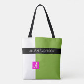 Moderne groene kleur geblokkeerd monogrammen tote bag (Achterkant)