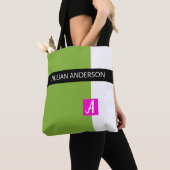 Moderne groene kleur geblokkeerd monogrammen tote bag (Dichtbij)