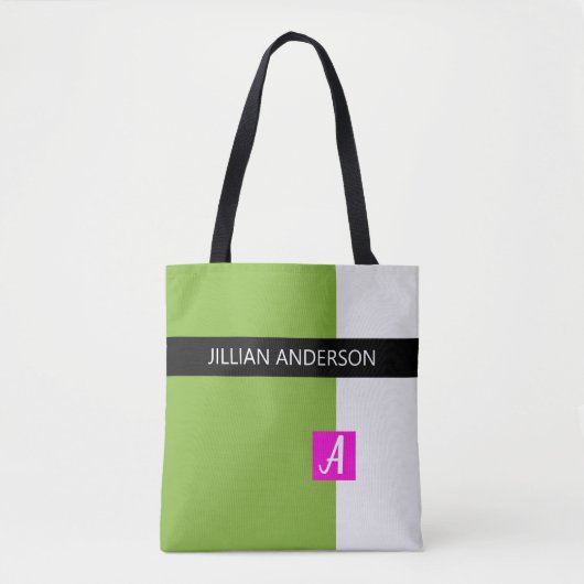Moderne groene kleur geblokkeerde monogram tote bag (Voorkant)