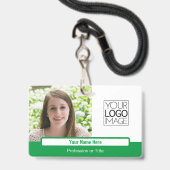 Moderne Groene Kleurblok Professionele Foto Naam Badge (Voorzijde met lanyard)