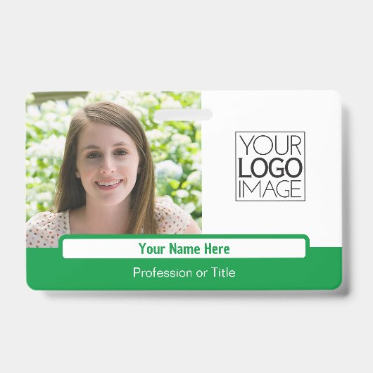Moderne Groene Kleurblok Professionele Foto Naam Badge (Voorzijde)