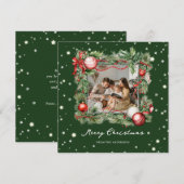 Moderne groene krans foto Merry Christmas Kaart (Voorkant / Achterkant)