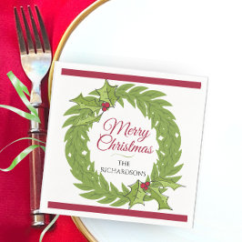Moderne groene krans Merry Christmas Persoonlijk Servet