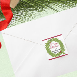 Moderne Groene Krans Prettig Kerstmis Persoonlijk Vierkante Sticker