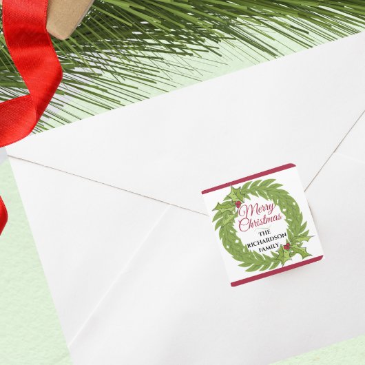Moderne groene krans vrolijk kerstfeest gepersonal vierkante sticker