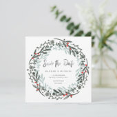 Moderne groene kransvakantie Save the Date Kaart (Staand voorkant)