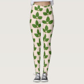 Moderne groene laurier laat patroon op ivoor achte leggings (Voorkant)