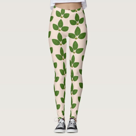 Moderne groene laurier laat patroon op ivoor achte leggings (Voorkant)