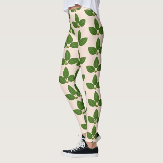 Moderne groene laurier laat patroon op ivoor achte leggings (Links)