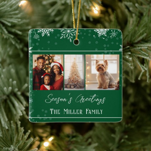 Moderne groene lijn vakantiefoto keramisch ornament (Boom)