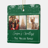 Moderne groene lijn vakantiefoto keramisch ornament (Links)