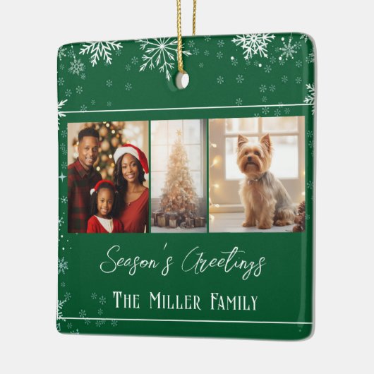 Moderne groene lijn vakantiefoto keramisch ornament (Links)