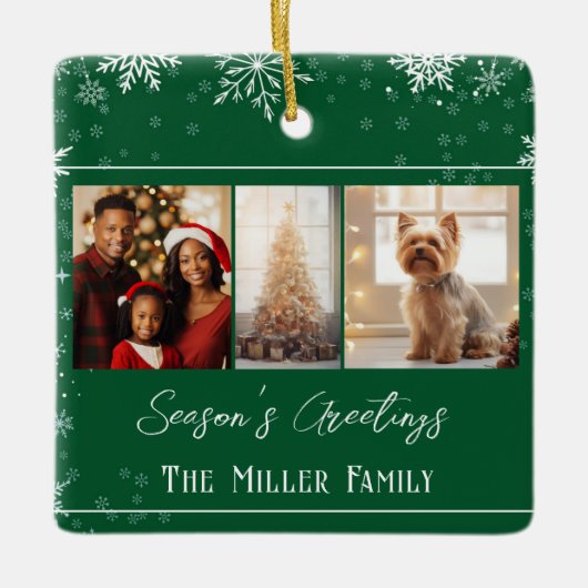 Moderne groene lijn vakantiefoto keramisch ornament (Voorkant)