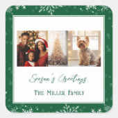 Moderne groene lijn vakantiefoto vierkante sticker (Voorkant)