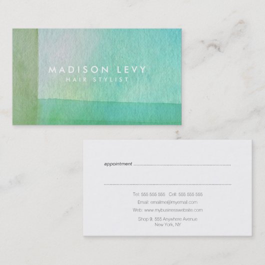 Moderne groene lijnen Waterverf artiest Afsprakenkaartje (Voorkant / Achterkant)