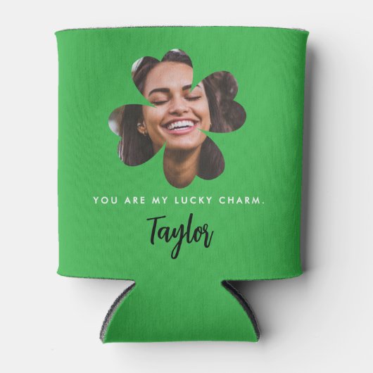 Moderne Groene Lucky Shamrock Four Leaf Clover Fot Blikjeskoeler (Voorkant)