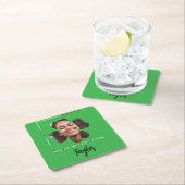 Moderne Groene Lucky Verliefd Klavertje Vier Foto Kartonnen Onderzetters (Insitu)