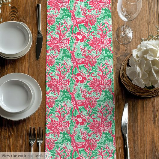 Moderne groene magenta preppy kersttafel runner medium tafelloper