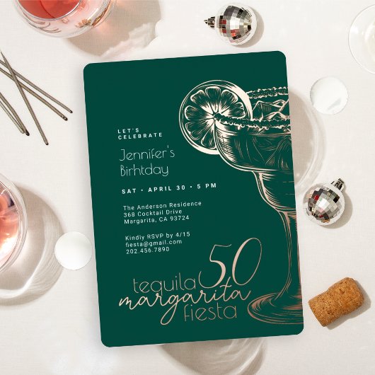 Moderne Groene Margarita Fiesta 50ste Verjaardagsf Folie Uitnodiging