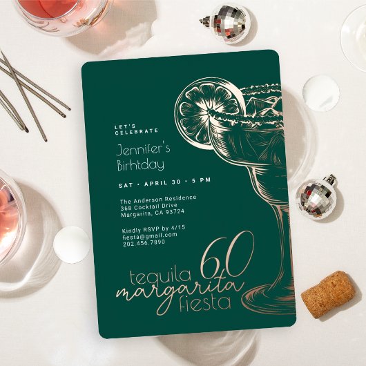 Moderne Groene Margarita Fiesta 60ste Verjaardagsf Folie Uitnodiging