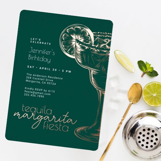 Moderne Groene Margarita Fiesta Verjaardagsfeest Folie Uitnodiging