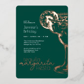 Moderne Groene Margarita Fiesta Verjaardagsfeest Folie Uitnodiging (Voorkant)