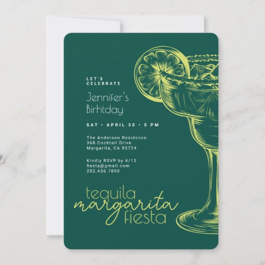 Moderne Groene Margarita Fiesta Verjaardagsfeest Kaart (Voorkant)