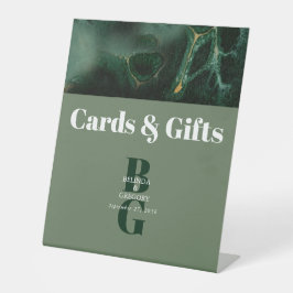 Moderne groene marmer bruiloft kaarten cadeaus reclamebord met voetstuk