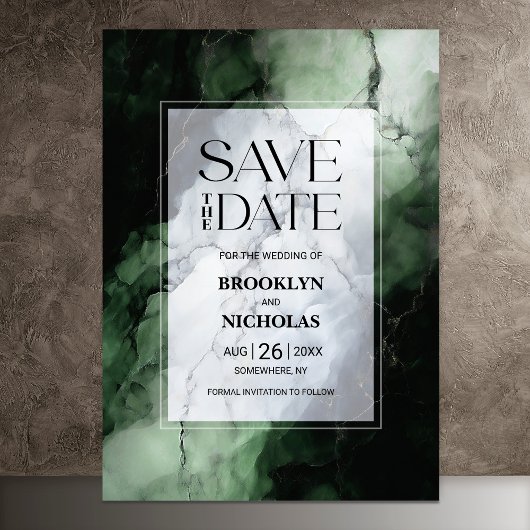 Moderne Groene Marmeren Bruiloft Bewaar de Datum Save The Date