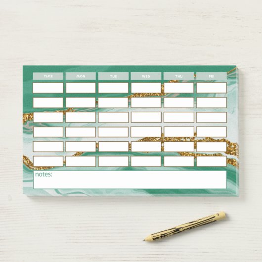 Moderne Groene Marmeren Weelijkse Schoolrooster Post-it® Notes (Op bureau)