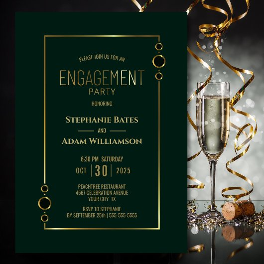 Moderne Groene met Gold Lijst Engagement Party Kaart