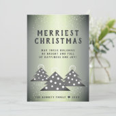 Moderne groene metalen kerstboom allerkerstelijkst feestdagenkaart (Staand voorkant)