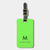 Moderne Groene Minimale Monogram Aangepast Bagagelabel (Voorkant verticaal)