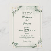 Moderne groene minimalistische bruiloft uitnodigin kaart (Voorkant / Achterkant)