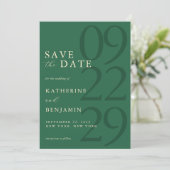 Moderne Groene Minimalistische Trouwdag Save The Date (Staand voorkant)