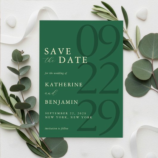 Moderne Groene Minimalistische Trouwdag Save The Date