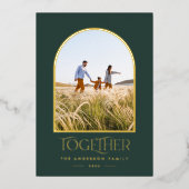 Moderne groene moderne minimale boog foto samen fo folie feestdagenkaart (Voorkant)