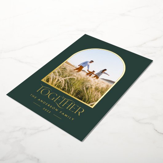 Moderne groene moderne minimale boog foto samen fo folie feestdagenkaart (Gedraaid)